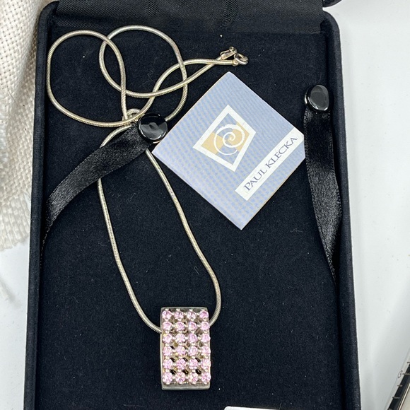 Paul Klecka Sterling Silver Diamonique Pendant Necklace – Pink & Yellow Stones - Picture 6 of 16